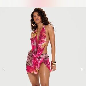 Tropical Pink Halter Coverup/ skirt set